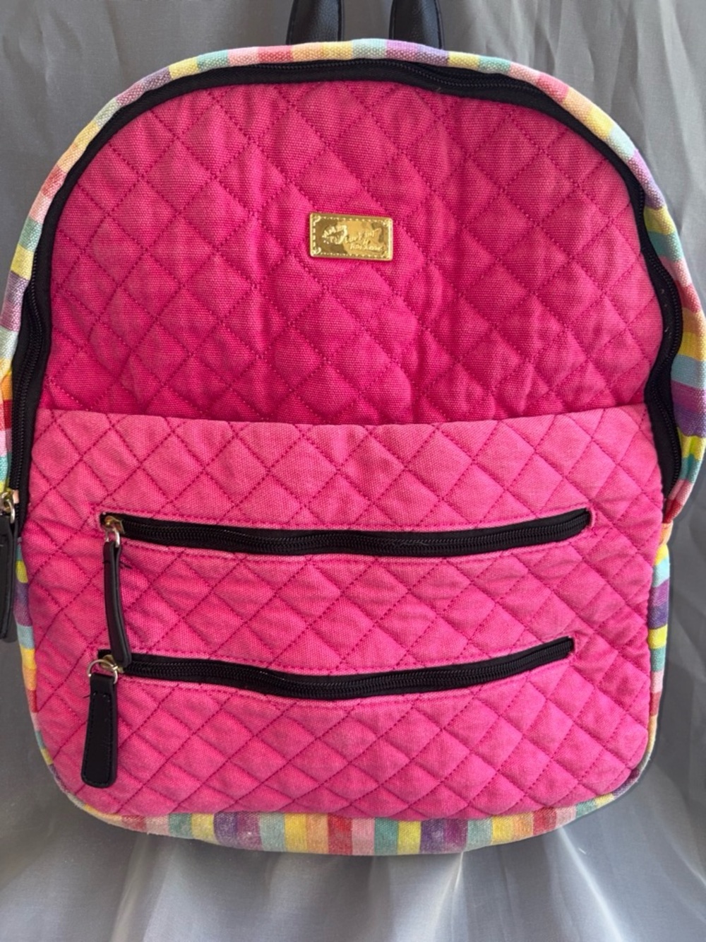 Luv Betsey Backpack Rainbow Stripe Quilted Pink Canvas One Size